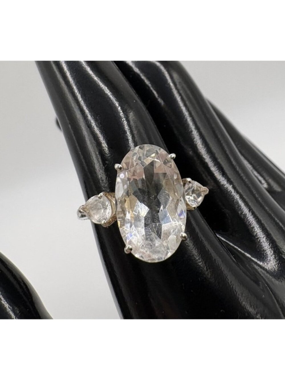 Deb Guyot 7.6ctw Herkimer "Diamond" Oval Quartz 3Stone Ring Statement Size 8